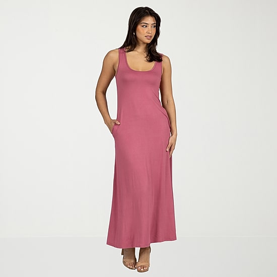 24seven Comfort Apparel Womens Scoop Neck Sleeveless Maxi Dress