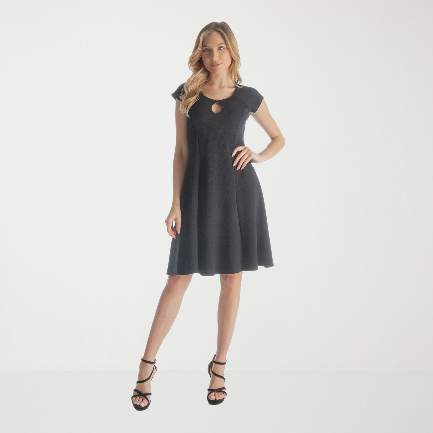 24seven Comfort Apparel Womens Keyhole Neck Short Sleeve Cap Fit + Flare Dress