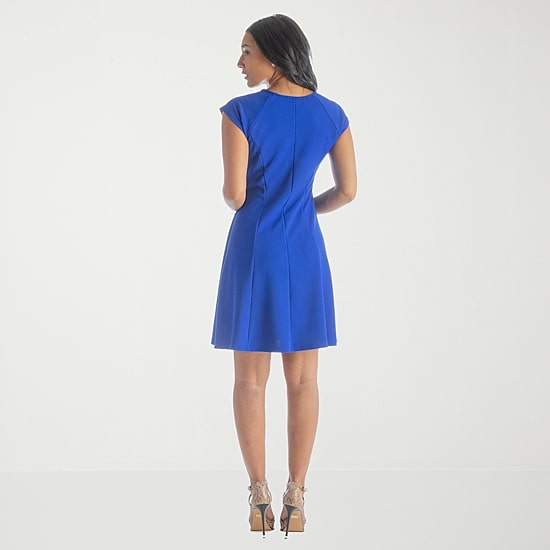 24seven Comfort Apparel Womens Keyhole Neck Short Sleeve Cap Fit + Flare Dress