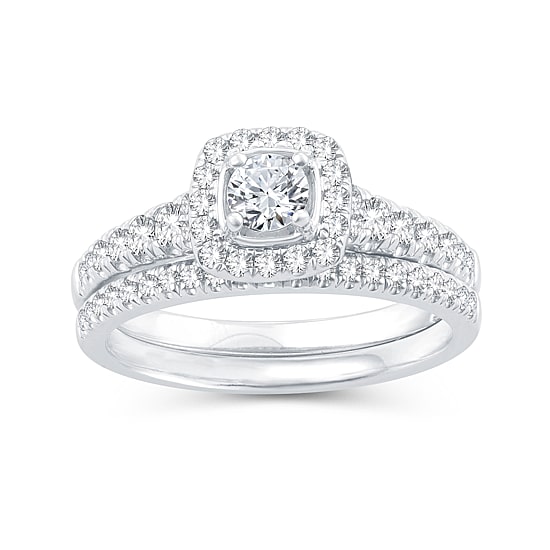 Womens 1 CT. T.W. Natural Diamond 10K Gold Cushion Bridal Set