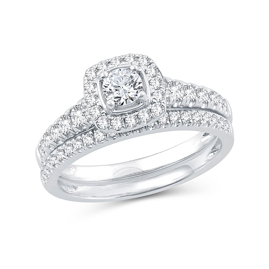 Womens 1 CT. T.W. Natural Diamond 10K Gold Cushion Bridal Set