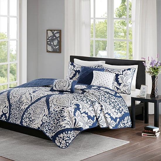 Madison Park Marcella 6-Pc Printed Cotton Quilt Set With Throw Pillows