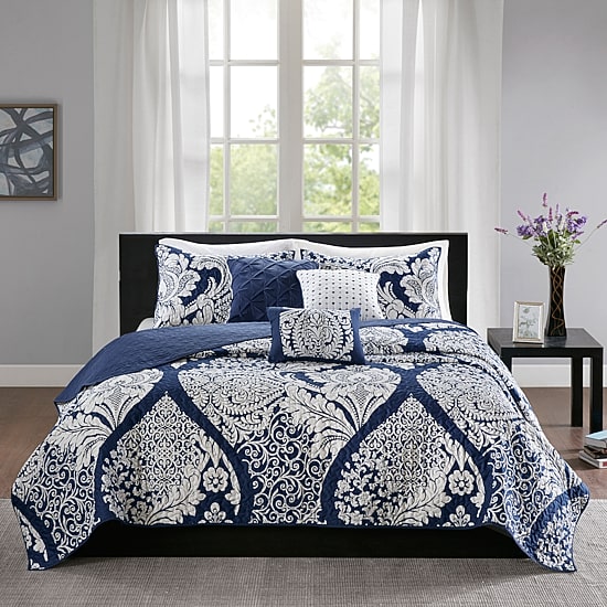 Madison Park Marcella 6-Pc Printed Cotton Quilt Set With Throw Pillows