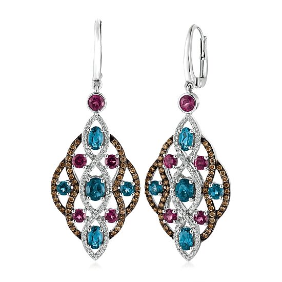 Le Vian® Grand Sample Sale™ Earrings featuring Deep Sea Blue Topaz™ Raspberry Rhodolite® Chocolate Diamonds® Vanilla Diamonds® set in 14K Vanilla Gold®