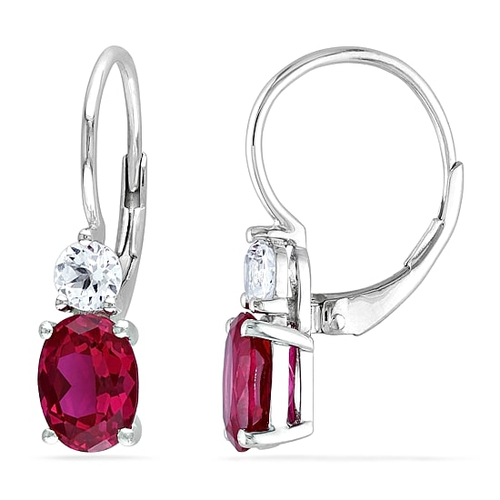 Womens Lab Created Red Ruby Sterling Silver Drop Earrings
