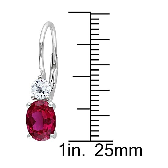 Womens Lab Created Red Ruby Sterling Silver Drop Earrings