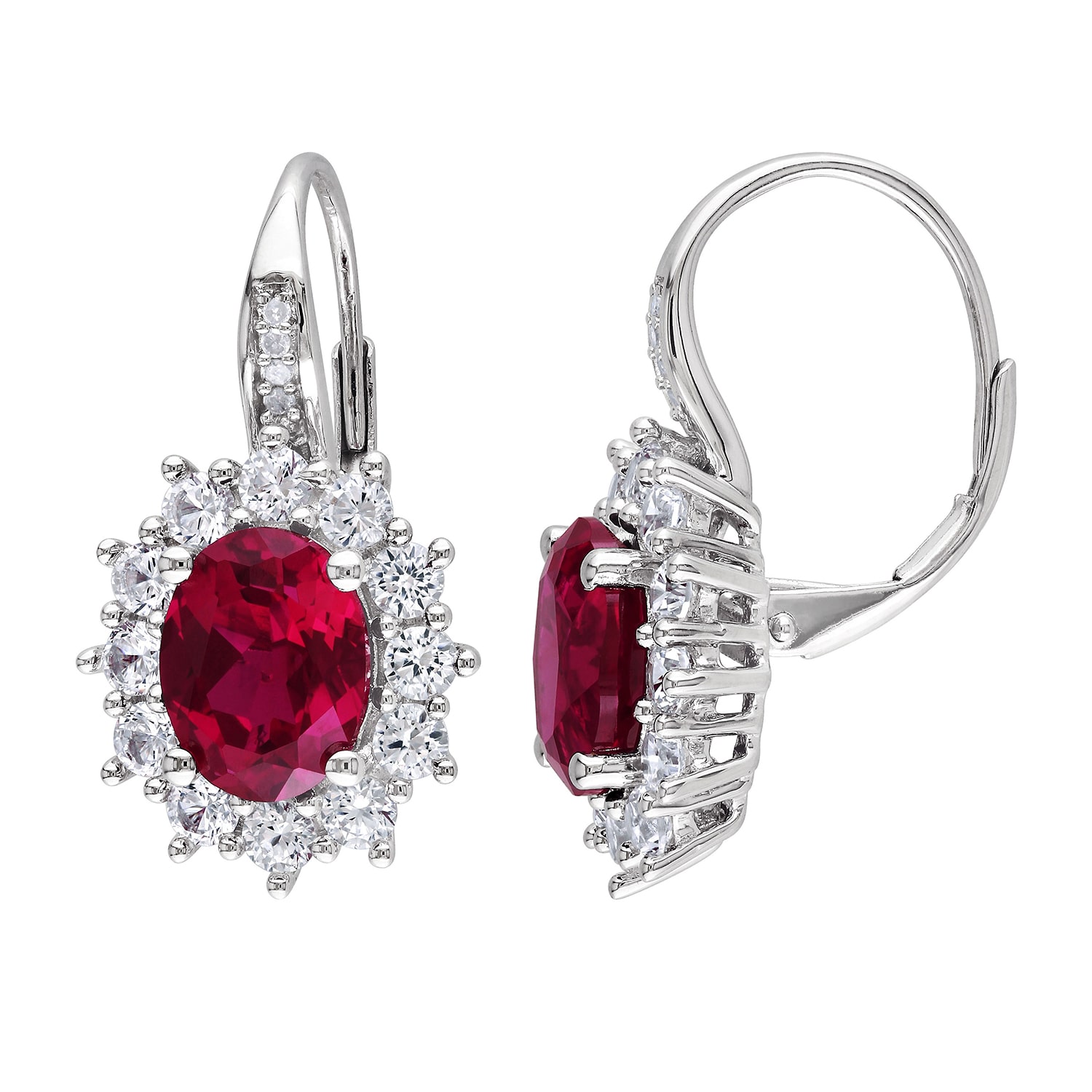 Womens Diamond Accent Lab Created Red Ruby Sterling Silver Drop Earrings