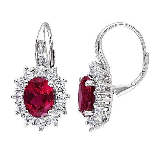 Womens Diamond Accent Lab Created Red Ruby Sterling Silver Drop Earrings
