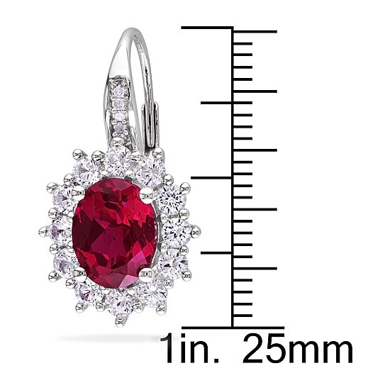 Womens Diamond Accent Lab Created Red Ruby Sterling Silver Drop Earrings