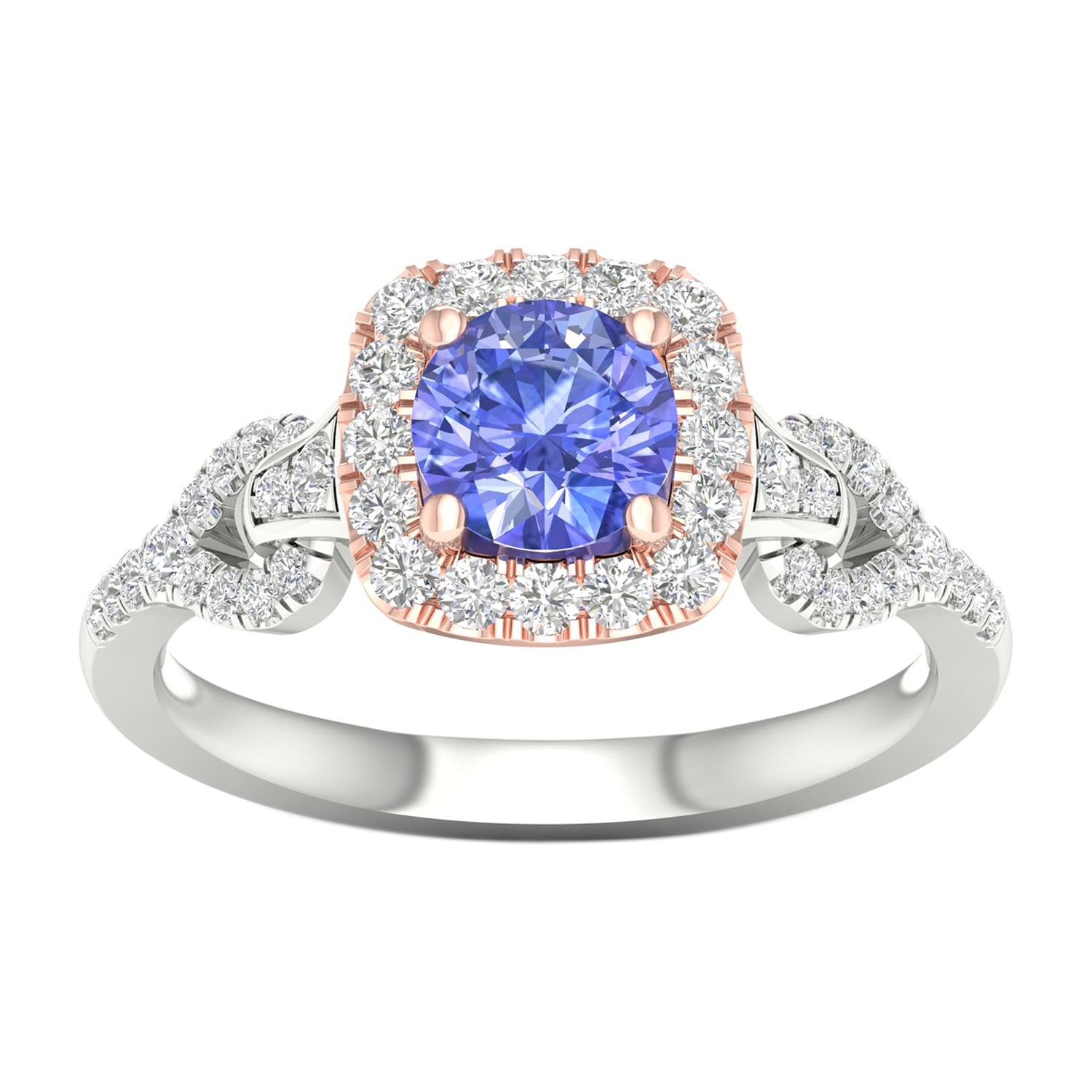 Modern Bride Gemstone Womens 1/3 CT. T.W. Genuine Blue Tanzanite 10K Gold Cushion Side Stone Halo Engagement Ring