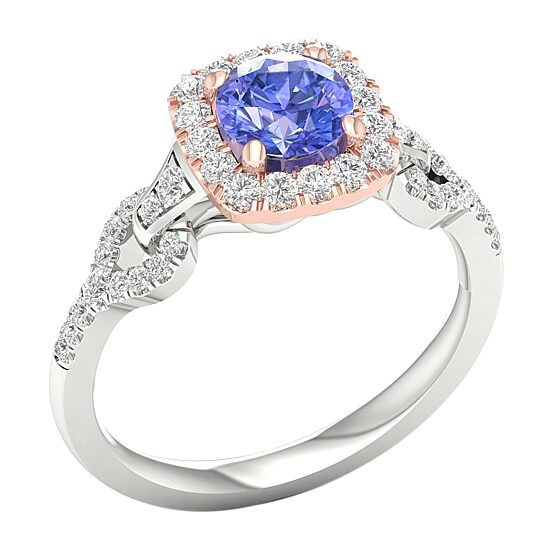 Modern Bride Gemstone Womens 1/3 CT. T.W. Genuine Blue Tanzanite 10K Gold Cushion Side Stone Halo Engagement Ring