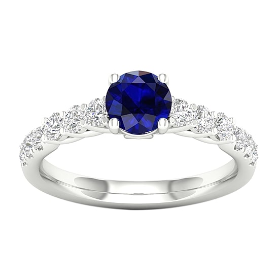 Modern Bride Gemstone Womens 1/2 CT. T.W. Genuine Blue Sapphire 10K Gold Round Side Stone Engagement Ring