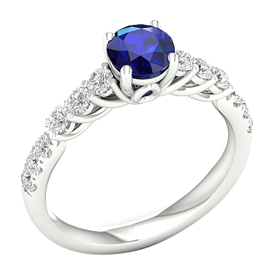 Modern Bride Gemstone Womens 1/2 CT. T.W. Genuine Blue Sapphire 10K Gold Round Side Stone Engagement Ring