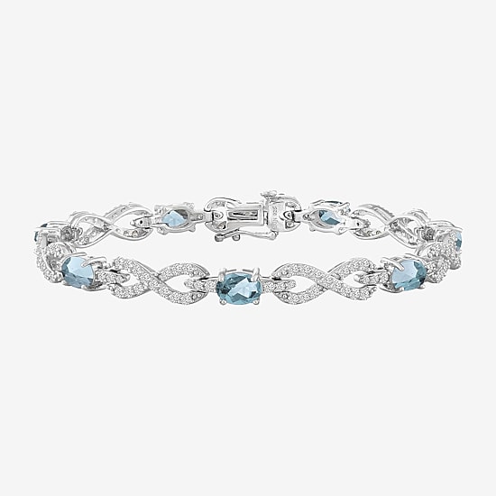 Womens Genuine Blue Aquamarine Sterling Silver 7.5 Inch Tennis Bracelet