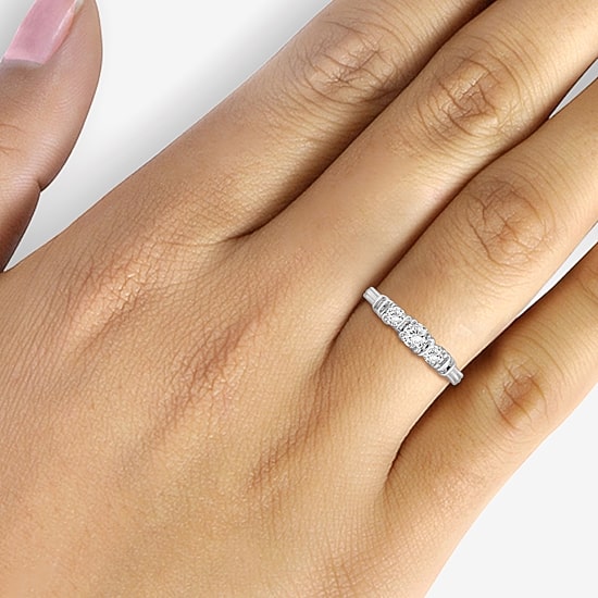 Womens 1 CT. T.W. Cubic Zirconia Sterling Silver 3-Stone Promise Ring