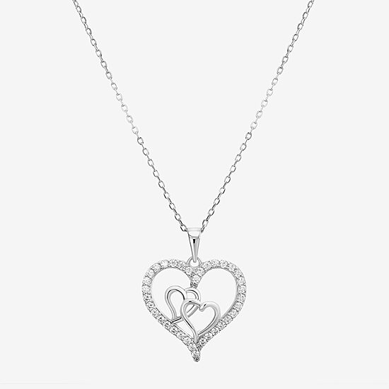 Diamonart Womens White Cubic Zirconia Sterling Silver Heart 18 Inch Pendant Necklace