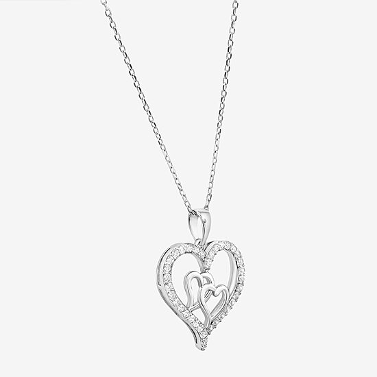 Diamonart Womens White Cubic Zirconia Sterling Silver Heart 18 Inch Pendant Necklace