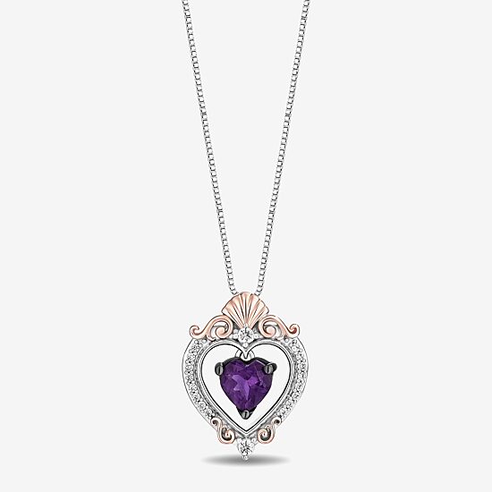 Enchanted Disney Fine Jewelry Womens 1/8 CT. T.W. Genuine Purple Amethyst 14K Rose Gold Over Silver 18 Inch Pendant Necklace