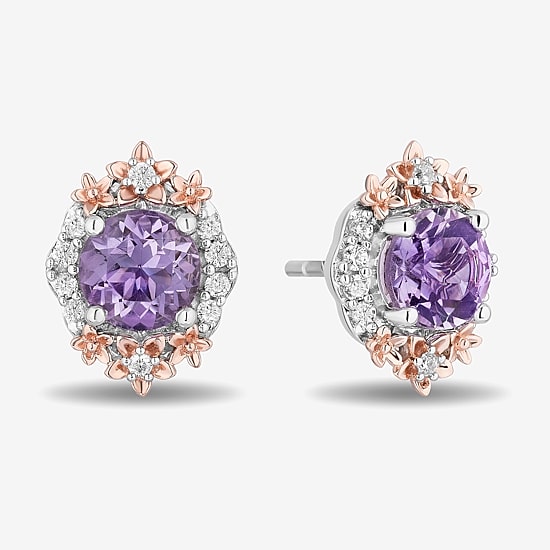 Enchanted Disney Fine Jewelry 1/5 CT. Genuine Purple Amethyst 14K Rose Gold Over Silver 10mm Rapunzel Stud Earrings