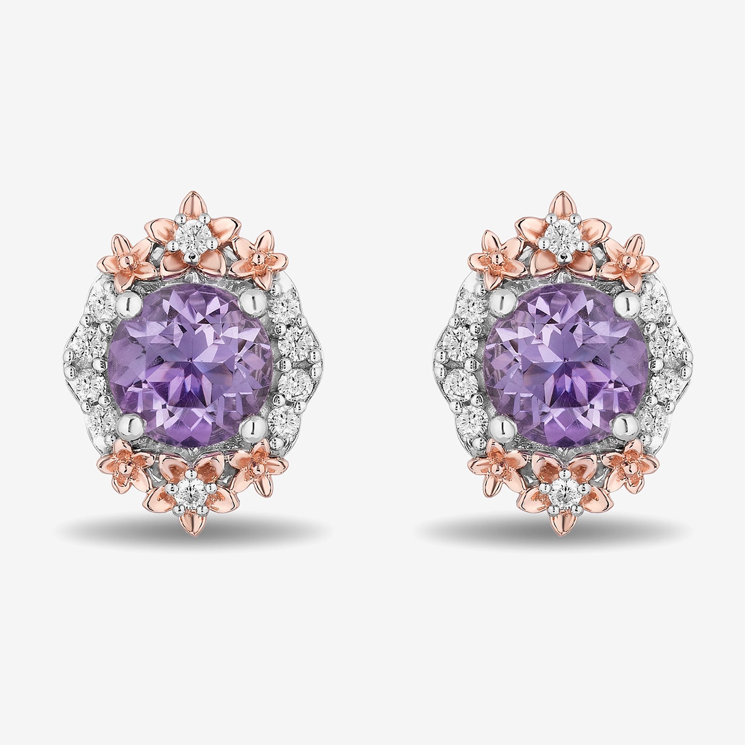 Enchanted Disney Fine Jewelry 1/5 CT. Genuine Purple Amethyst 14K Rose Gold Over Silver 10mm Rapunzel Stud Earrings