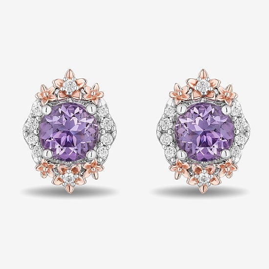 Enchanted Disney Fine Jewelry 1/5 CT. Genuine Purple Amethyst 14K Rose Gold Over Silver 10mm Rapunzel Stud Earrings