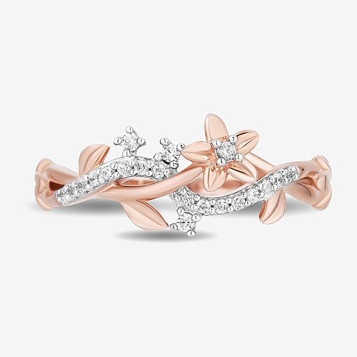 Enchanted Disney Fine Jewelry Womens 1/10 CT. T.W. Natural White Diamond 14K Rose Gold Over Silver Rapunzel Crossover Cocktail Ring, 7
