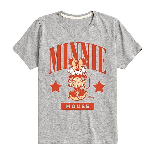Disney Collection Little & Big Kid Girls Crew Neck Short Sleeve Regular Fit Minnie Mouse Graphic T-Shirt, X-large, Gray