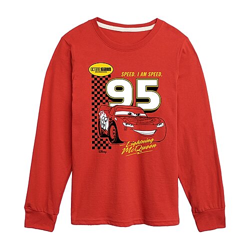 Disney Collection Little & Big Kid Boys Crew Neck Long Sleeve Regular Fit Cars Graphic T-Shirt, X-large, Red