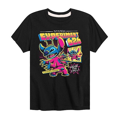 Disney Collection Little & Big Kid Boys Crew Neck Short Sleeve Regular Fit Lilo & Stitch Graphic T-Shirt, X-large, Black