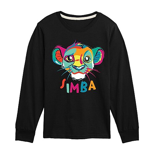 Disney Collection Little & Big Kid Boys Crew Neck Long Sleeve Regular Fit The Lion King Graphic T-Shirt, X-large, Black