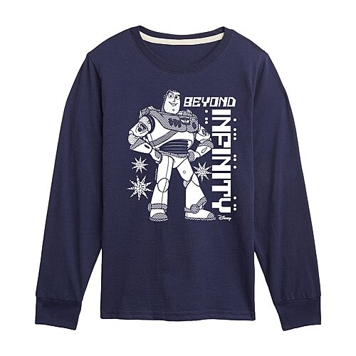 Disney Collection Little & Big Kid Boys Crew Neck Long Sleeve Regular Fit Buzz Lightyear Toy Story Graphic T-Shirt, X-large, Blue