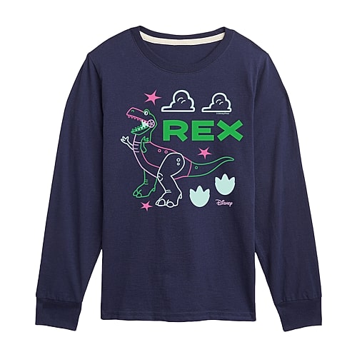 Disney Collection Little & Big Kid Boys Crew Neck Long Sleeve Regular Fit Rex Toy Story Graphic T-Shirt, X-large, Blue