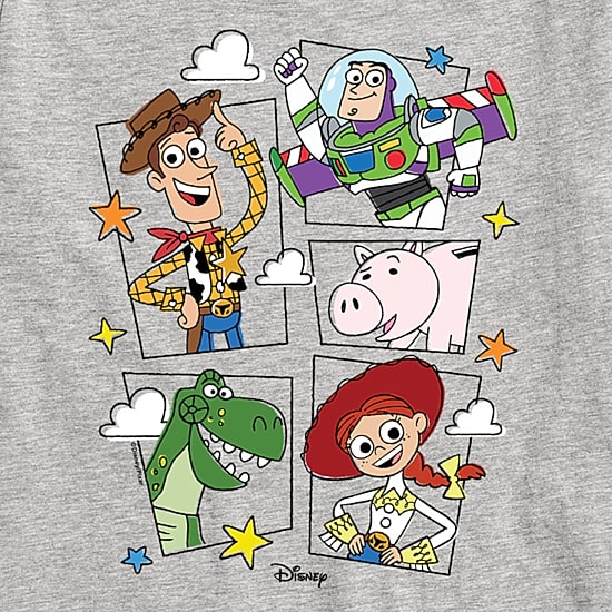 Disney Collection Little & Big Kid Boys Crew Neck Short Sleeve Regular Fit Buzz Lightyear Jessie Rex Graphic T-Shirt