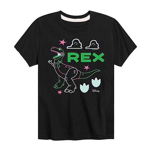 Disney Collection Little & Big Kid Boys Crew Neck Short Sleeve Regular Fit Rex Toy Story Graphic T-Shirt, X-large, Black