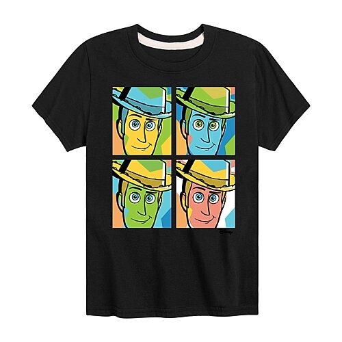 Disney Collection Little & Big Kid Boys Crew Neck Short Sleeve Regular Fit Woody Toy Story Graphic T-Shirt, X-large, Black