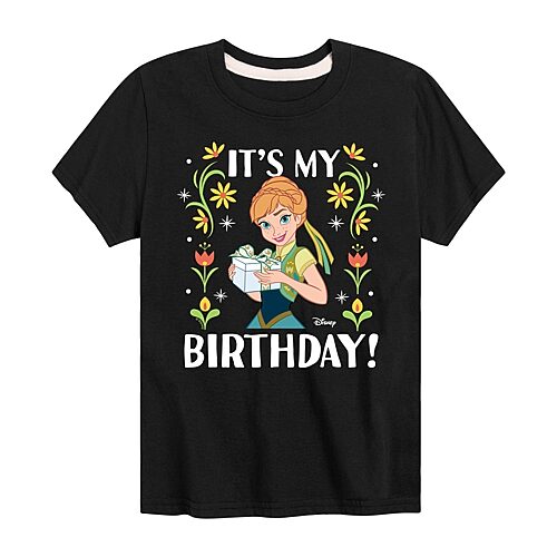 Disney Collection Little & Big Kid Girls Crew Neck Short Sleeve Regular Fit Frozen Graphic T-Shirt, X-large, Black