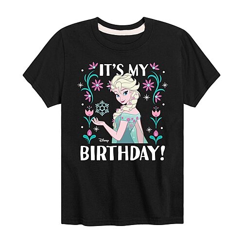 Disney Collection Little & Big Kid Girls Crew Neck Short Sleeve Regular Fit Frozen Graphic T-Shirt, X-large, Black