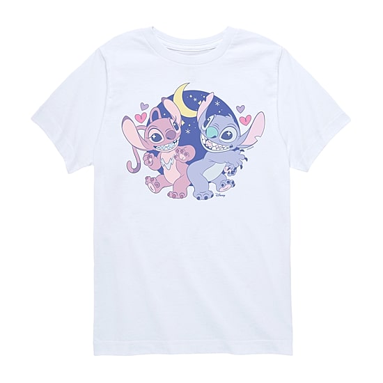 Disney Collection Little & Big Kid Girls Crew Neck Short Sleeve Regular Fit Lilo & Stitch Graphic T-Shirt