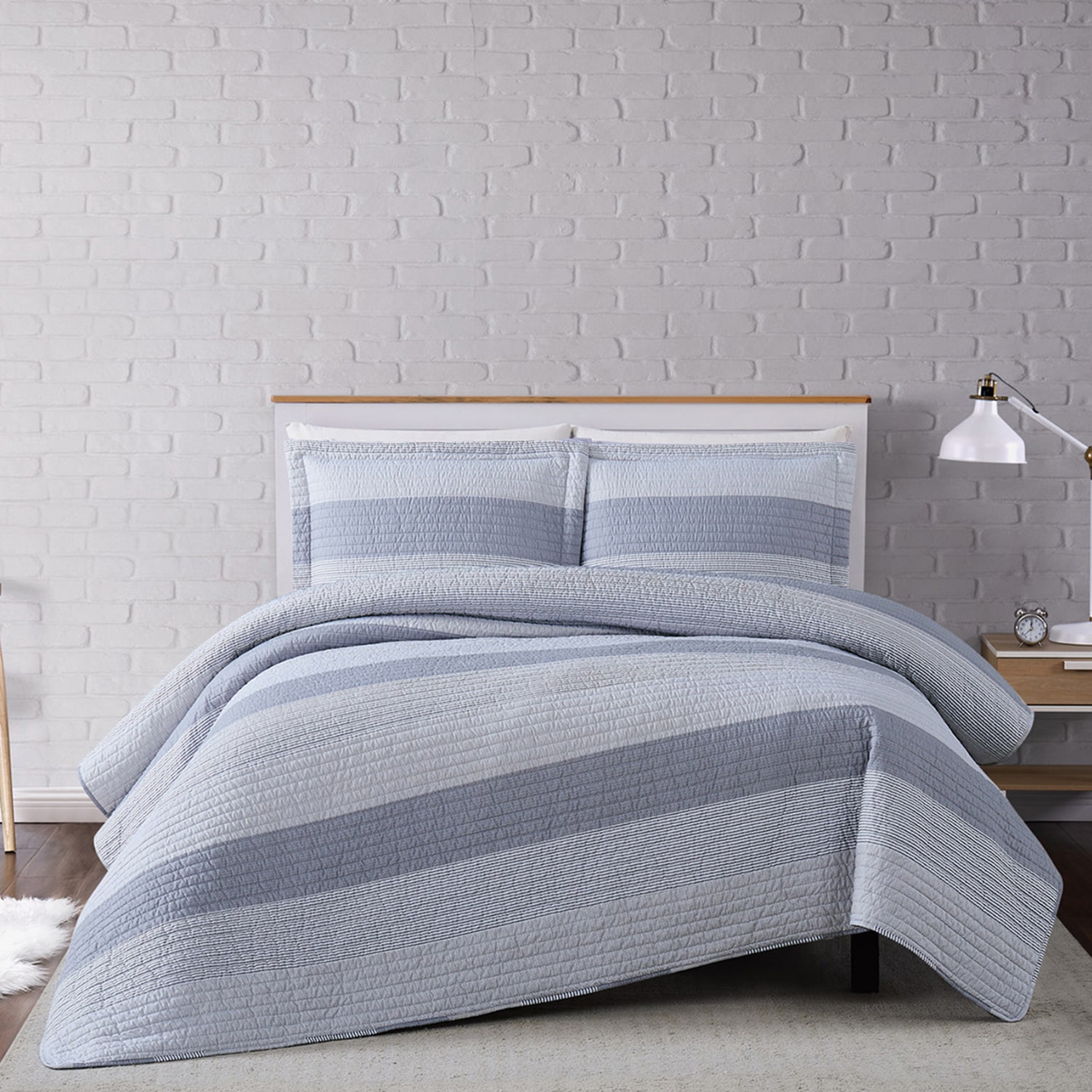 Truly Soft Grey Multi Stripe Quilt Set