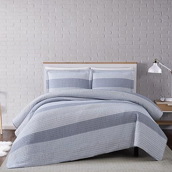 Truly Soft Grey Multi Stripe Quilt Set