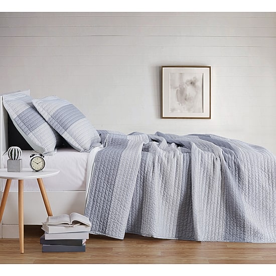 Truly Soft Grey Multi Stripe Quilt Set