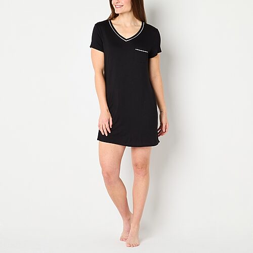 Liz Claiborne Cool and Calm Womens Short Sleeve Crew Neck Nightshirt, Large, Black