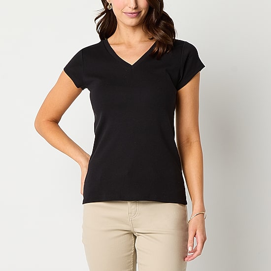 Liz Claiborne Womens V Neck Short Sleeve T-Shirt