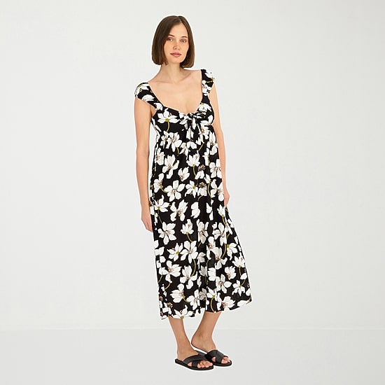 VOLCOM Womens Juniors Midi Scoop Neck Short Sleeve Sundress