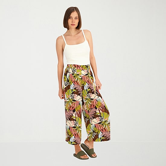 VOLCOM Womens Juniors Wide Leg Mid Rise Pull-On Pant