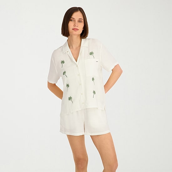 VOLCOM Womens Juniors Short Sleeve Camp Shirt