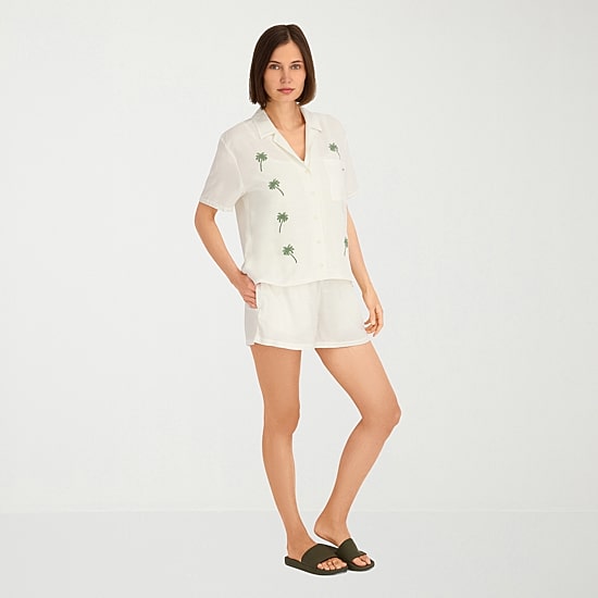 VOLCOM Womens Juniors Short Sleeve Camp Shirt