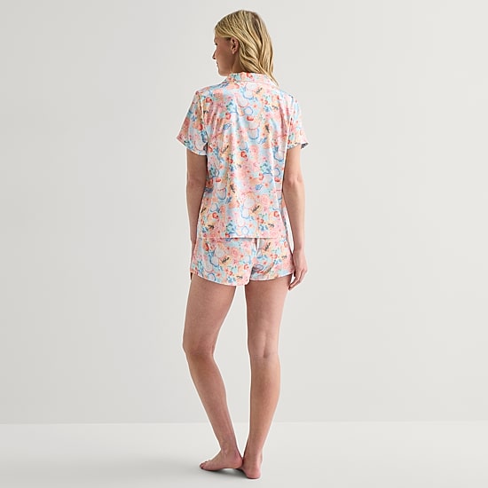 Arizona Body Womens Satin Short Sleeve 2-pc. Juniors Pajama Set