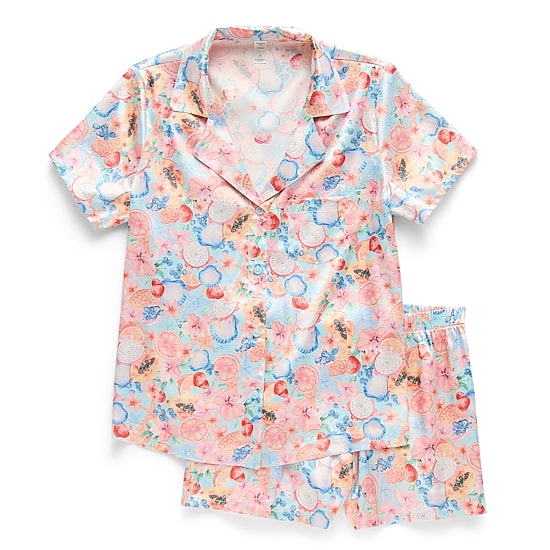 Arizona Body Womens Satin Short Sleeve 2-pc. Juniors Pajama Set