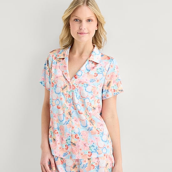 Arizona Body Womens Satin Short Sleeve 2-pc. Juniors Pajama Set